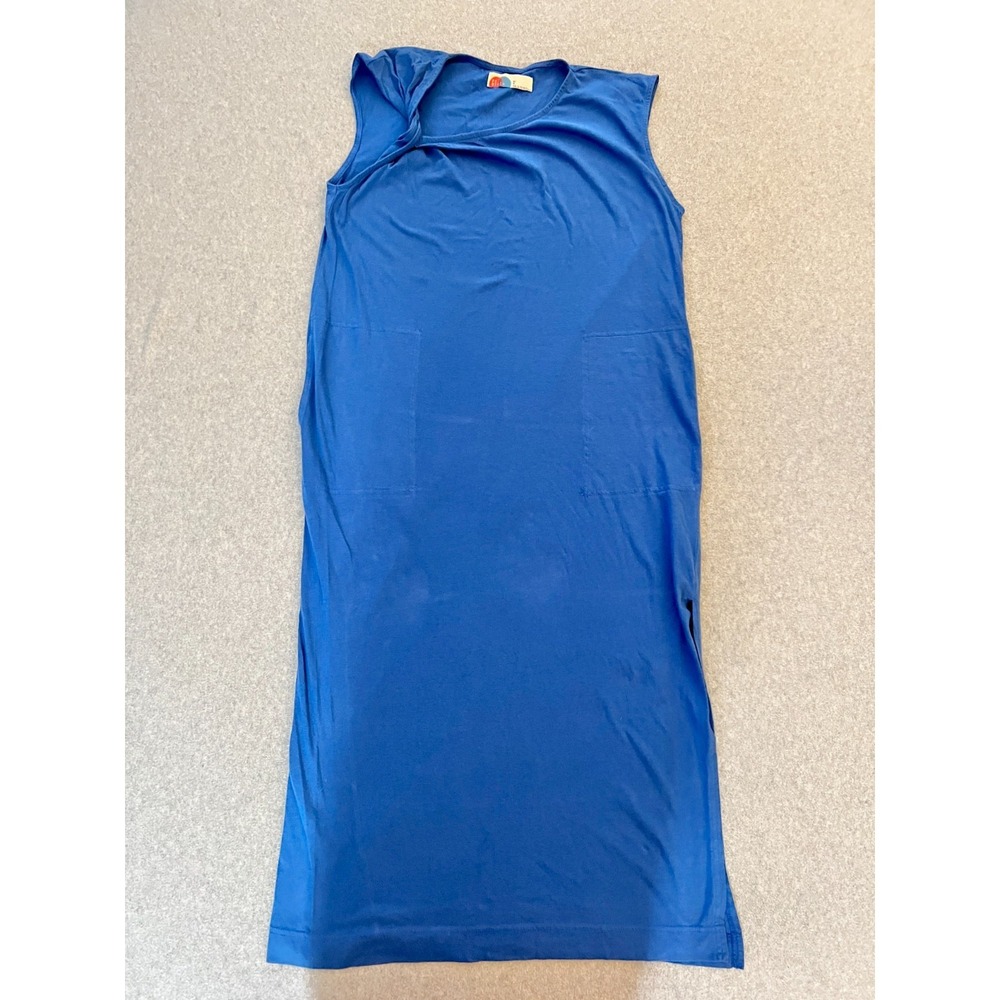 Free People FP Beach Dress Women's Medium Blue Shift Midi Pockets Slit Coastal